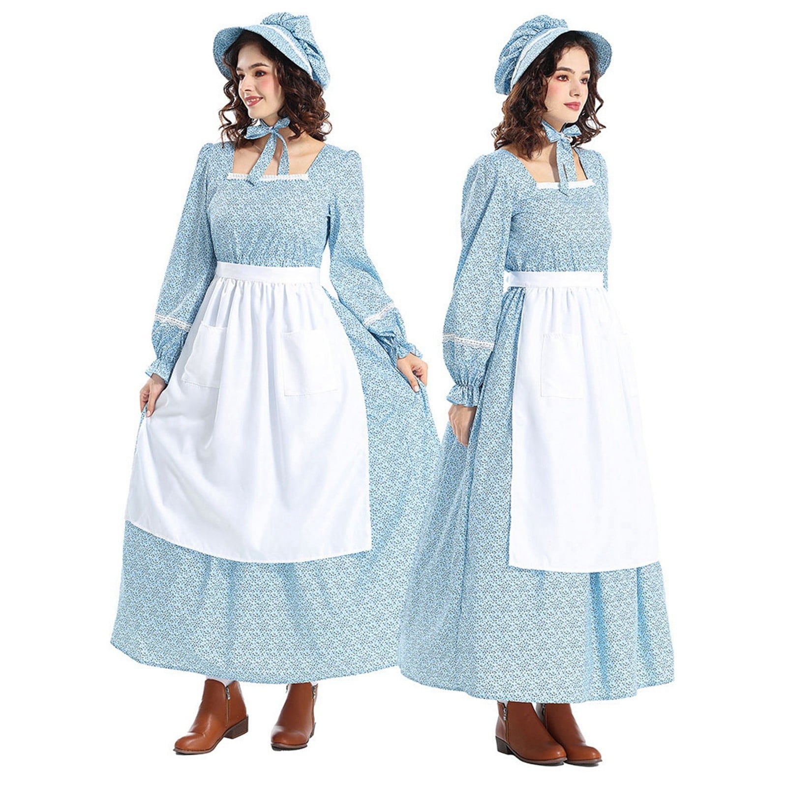 Daolelai Colonial Dress Women's Prairie Pioneer Dress Floral Pilgrim Dress Civil War Dress