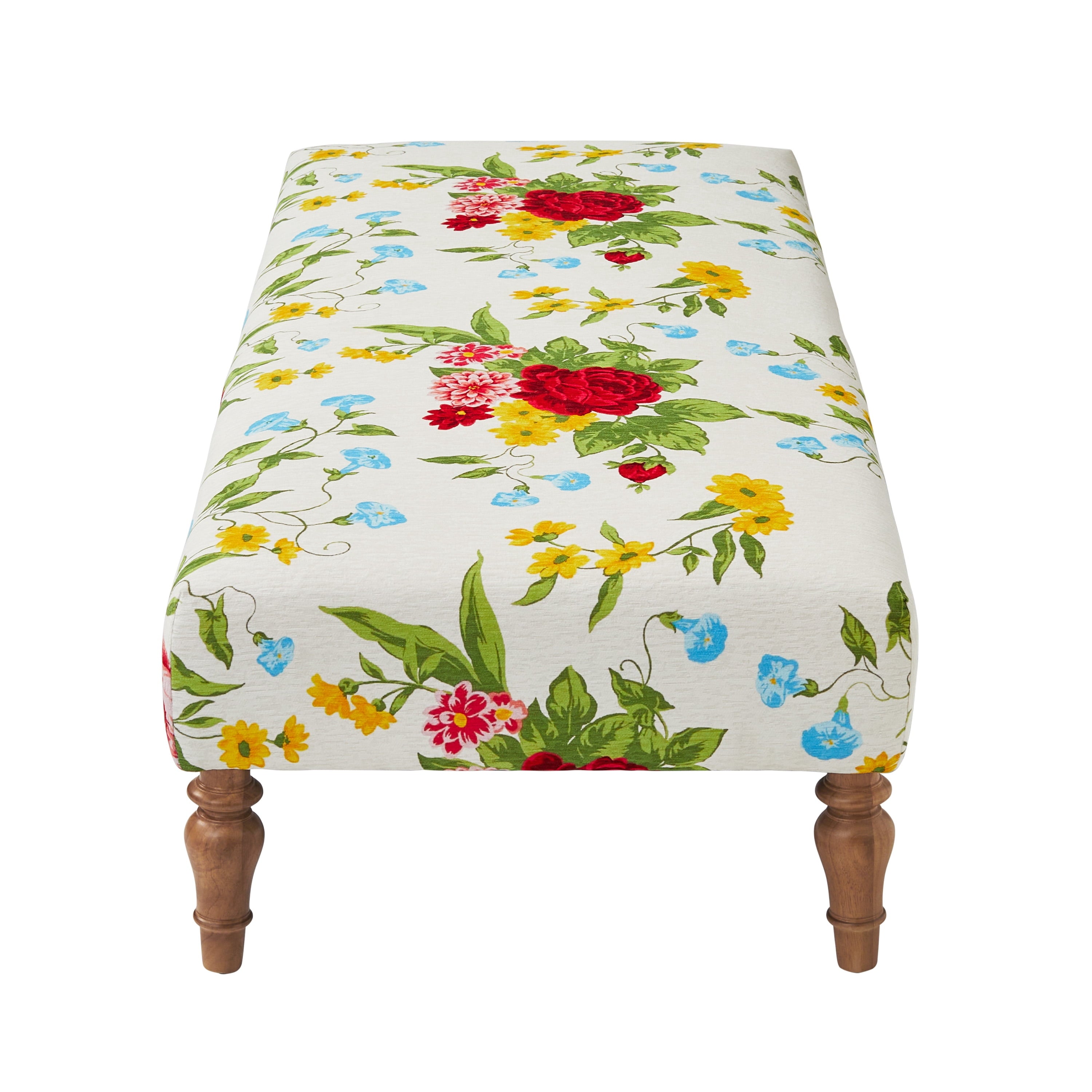 The Pioneer Woman Vintage Floral Fabric Rectangular Ottoman, White