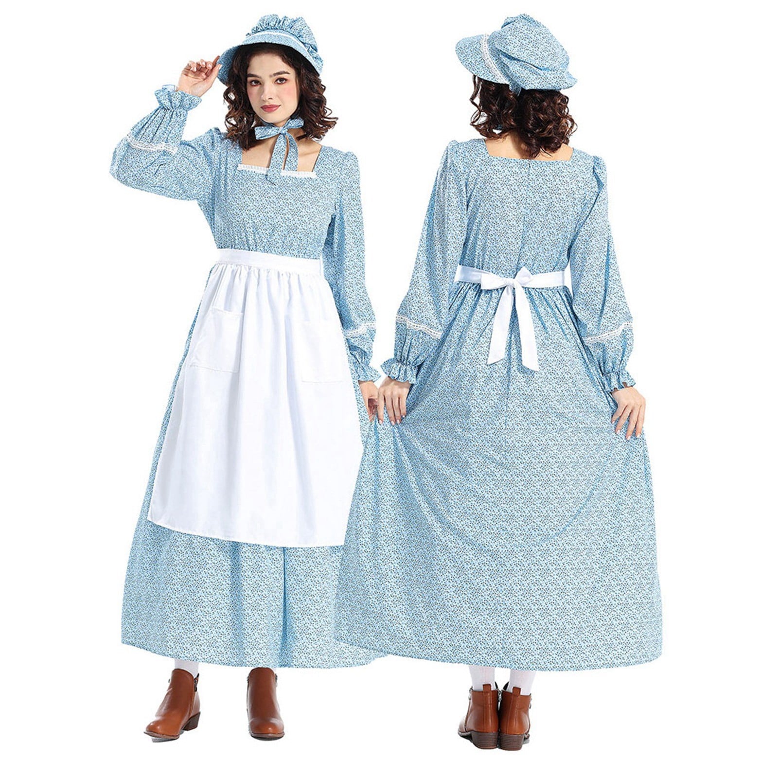 Daolelai Colonial Dress Women's Prairie Pioneer Dress Floral Pilgrim Dress Civil War Dress