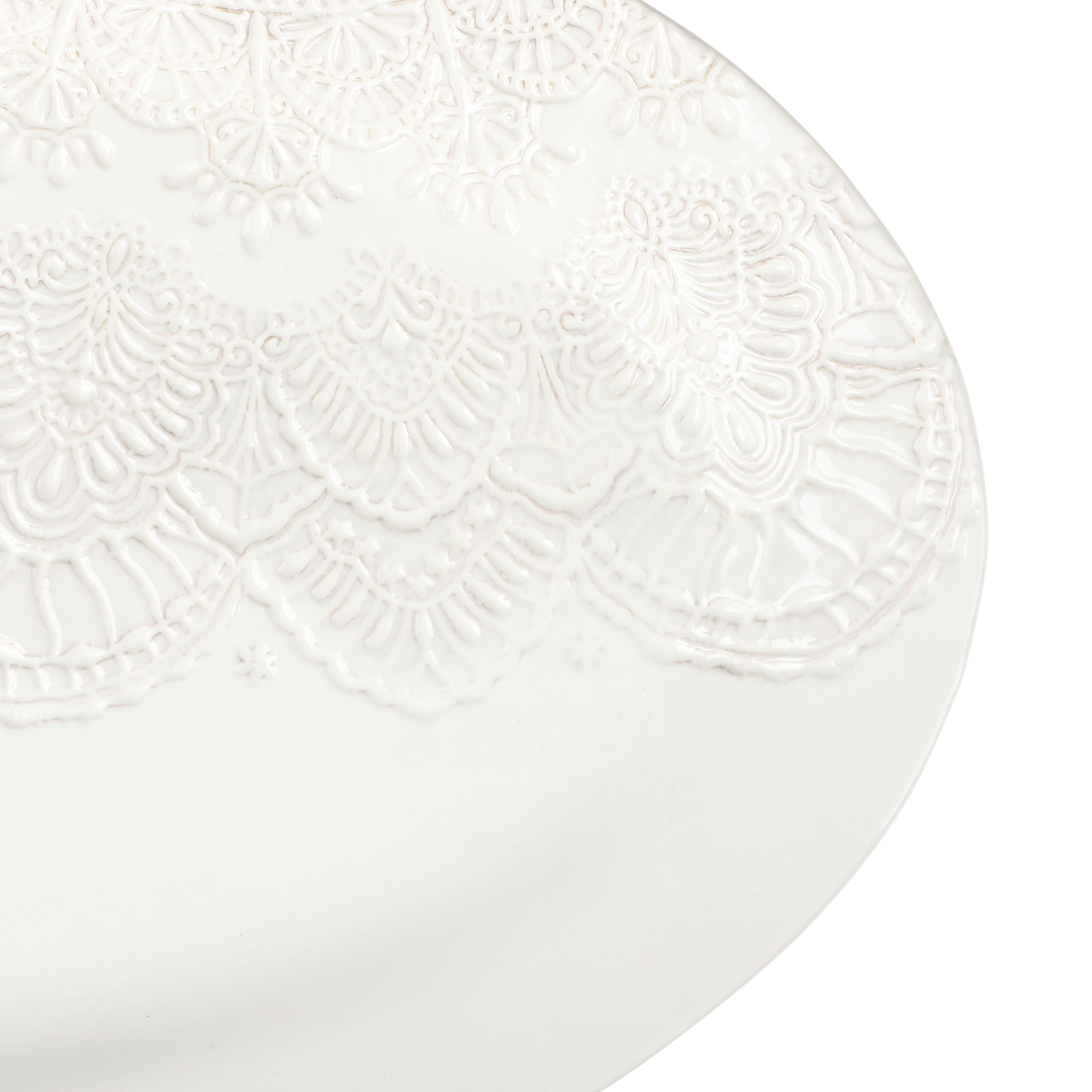 The Pioneer Woman Vintage Lace 20-inch Stoneware Oval Serving Tray Platter, White