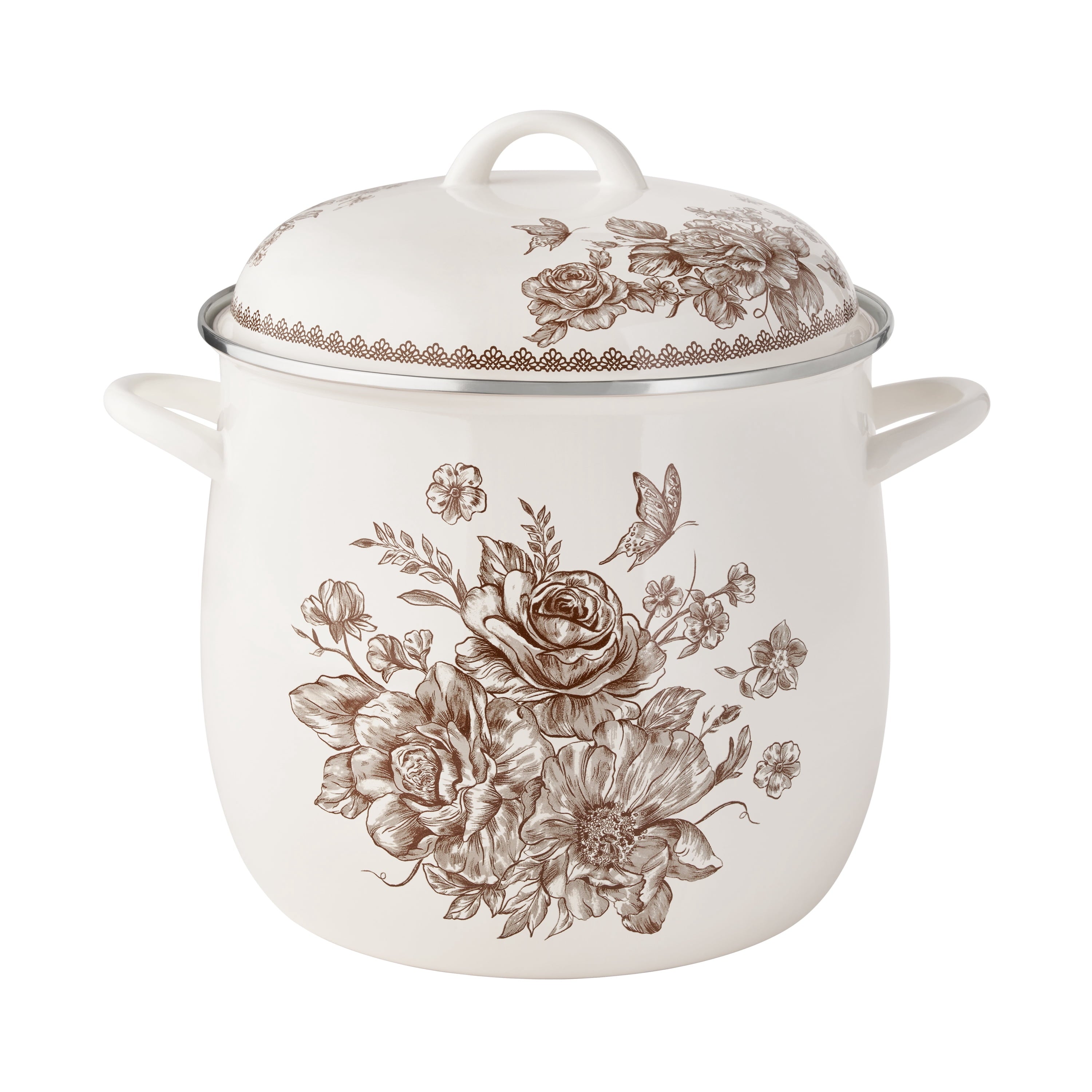 The Pioneer Woman Agatha 12 Qt Enamel on Steel Stock Pot with Lid, Brown