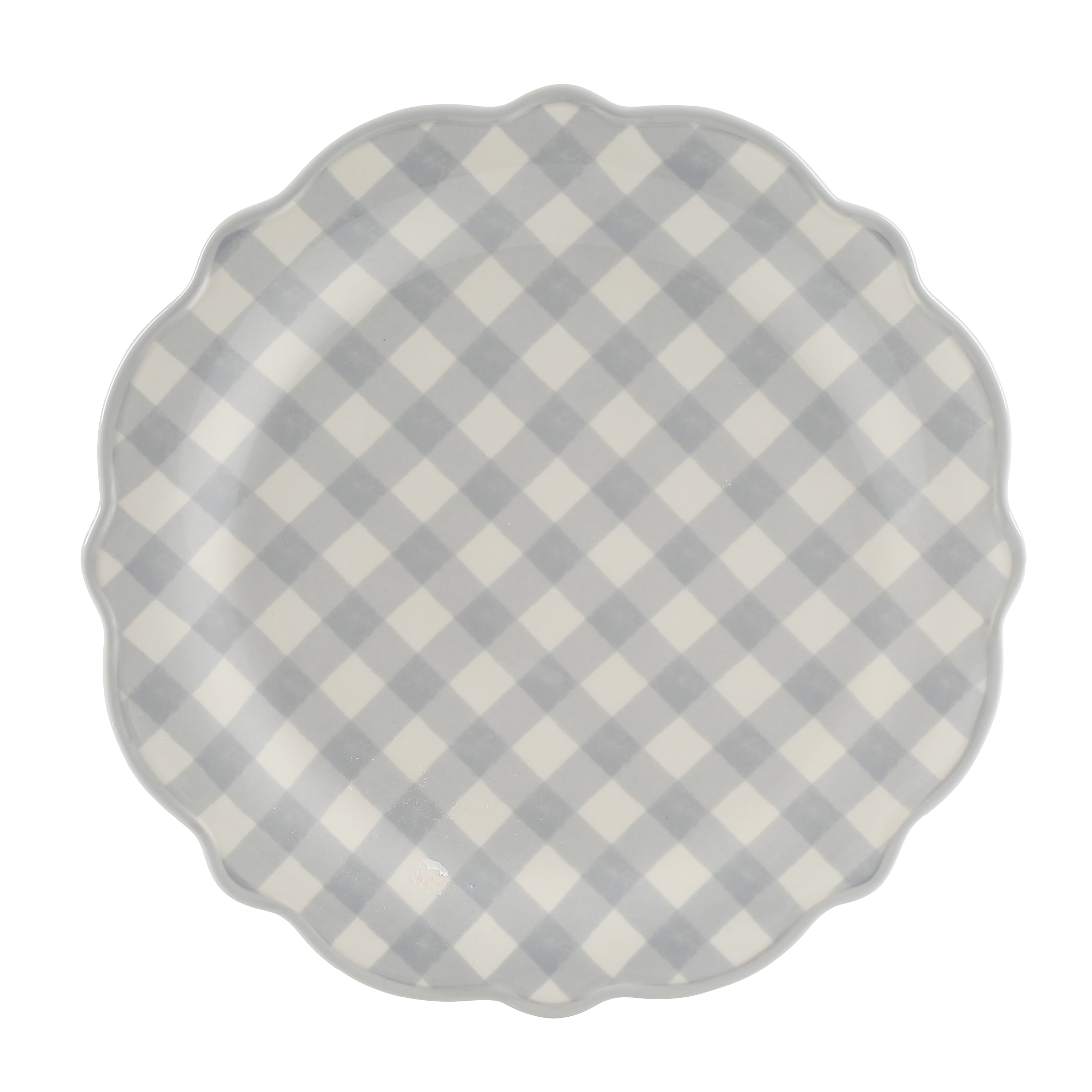 The Pioneer Woman Gingham 12-Piece Ceramic Dinnerware Set, Gray