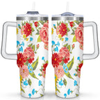 40 Oz Tumbler with Handle Lid and Straw Pioneer Flower Women Stainless Steel Travel Mug Double Walled Vacuum Insulated Cup, Christmas Birthday Gifts for Indoor Outdoor Sports