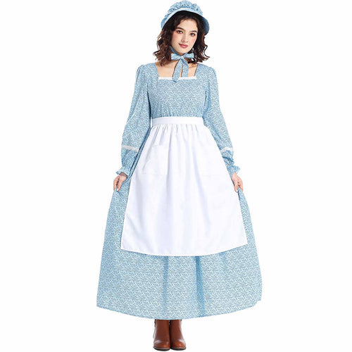 Pincandy Pioneer Prairie Dress Women Floral Colonial Costume Long Sleeve American Historical Dress