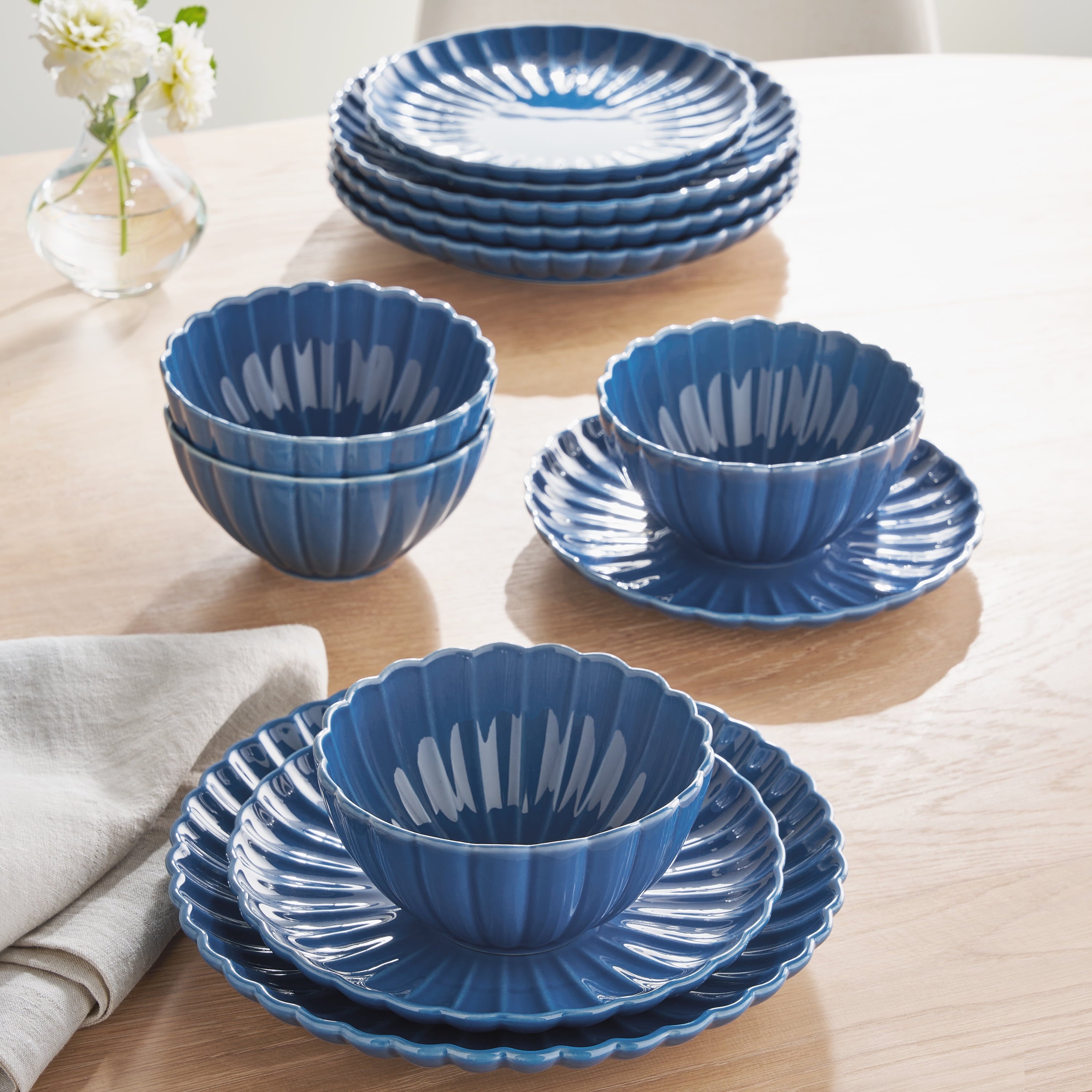 The Pioneer Woman Colette 12-Piece Stoneware Dinnerware Set, Blue