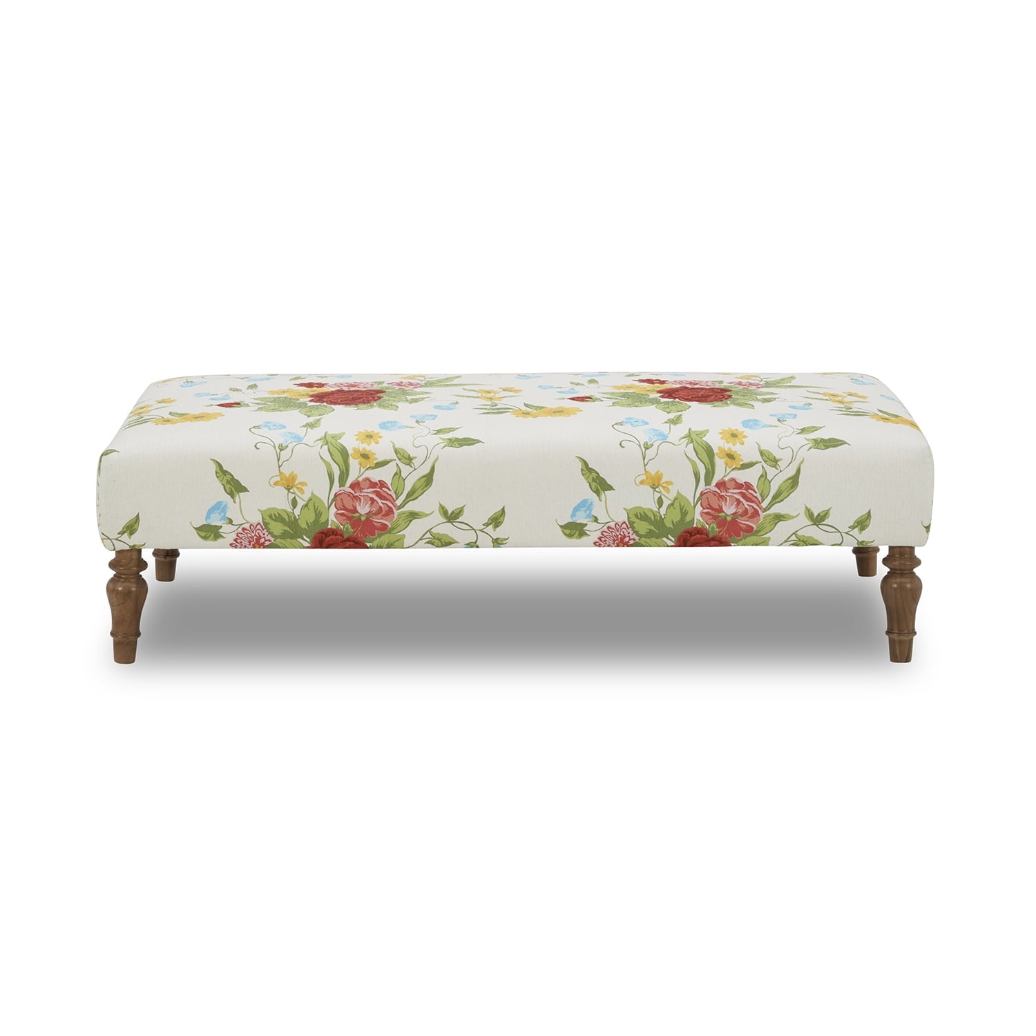 The Pioneer Woman Vintage Floral Fabric Rectangular Ottoman, White