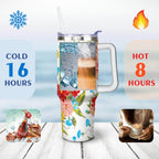 40 Oz Tumbler with Handle Lid and Straw Pioneer Flower Women Stainless Steel Travel Mug Double Walled Vacuum Insulated Cup, Christmas Birthday Gifts for Indoor Outdoor Sports