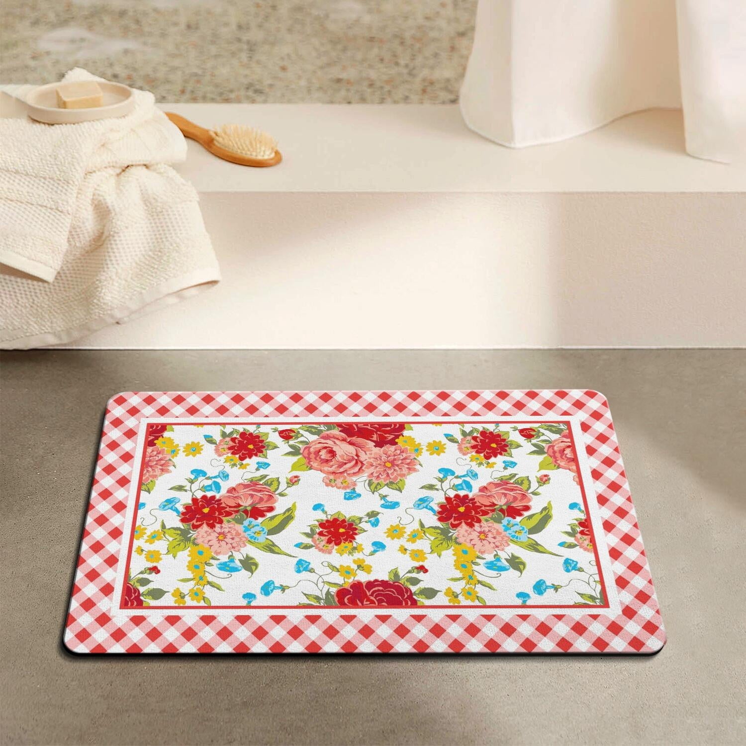 Flower Kitchen Mat Sets 2 Piece Farmhouse Anti Fatigue Waterproof Stain Resistant Floor Rug Non Slip Pioneer Flower Woman Kitchen Laundry Room Rug - 17x30+17x47Inch