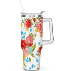 40 Oz Tumbler with Handle Lid and Straw Pioneer Flower Women Stainless Steel Travel Mug Double Walled Vacuum Insulated Cup, Christmas Birthday Gifts for Indoor Outdoor Sports