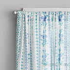 The Pioneer Woman Hattie Stripe 2 Pack Curtain Panel, BCI Cotton, Floral, Blue, RodPocket, 40" W x 84" L