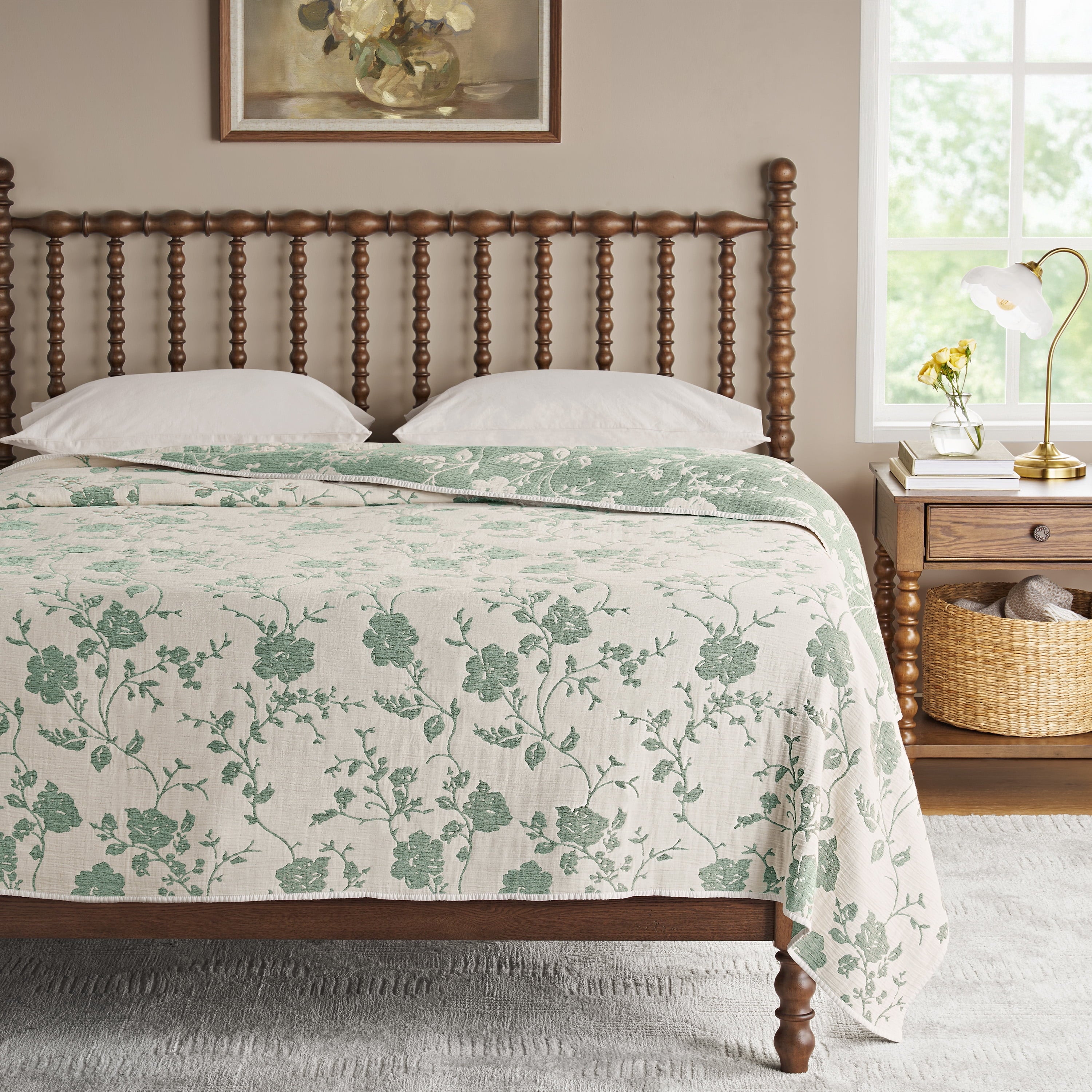 The Pioneer Woman Agatha Floral Gauze Quilt, Full/Queen, Blue Dust, Reversible Bedding - Classic Cottagecore Essential