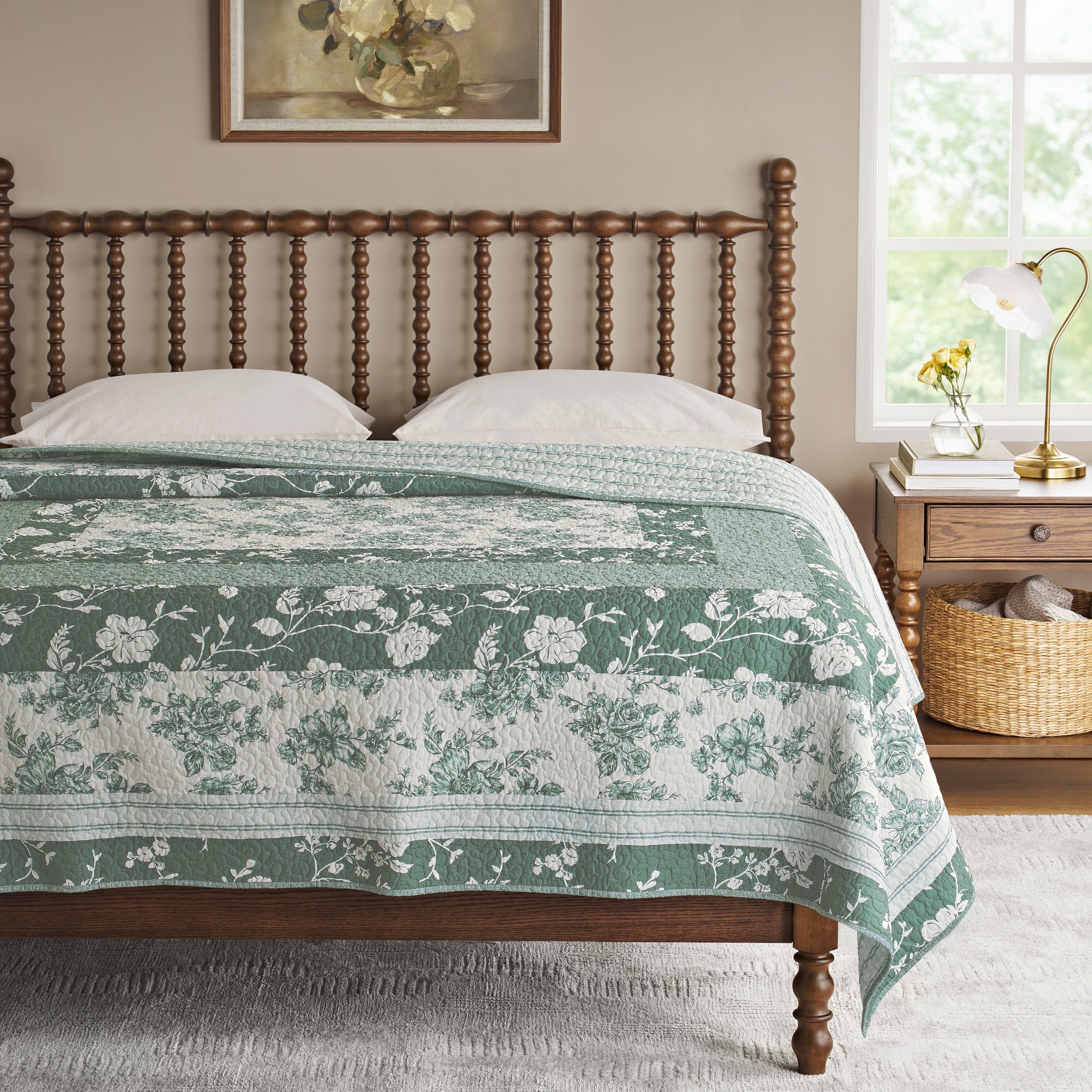 The Pioneer Woman Avery Cotton Patchwork Quilt, Full/Queen, Blue Dust Bedding - Classic Cottagecore Essential