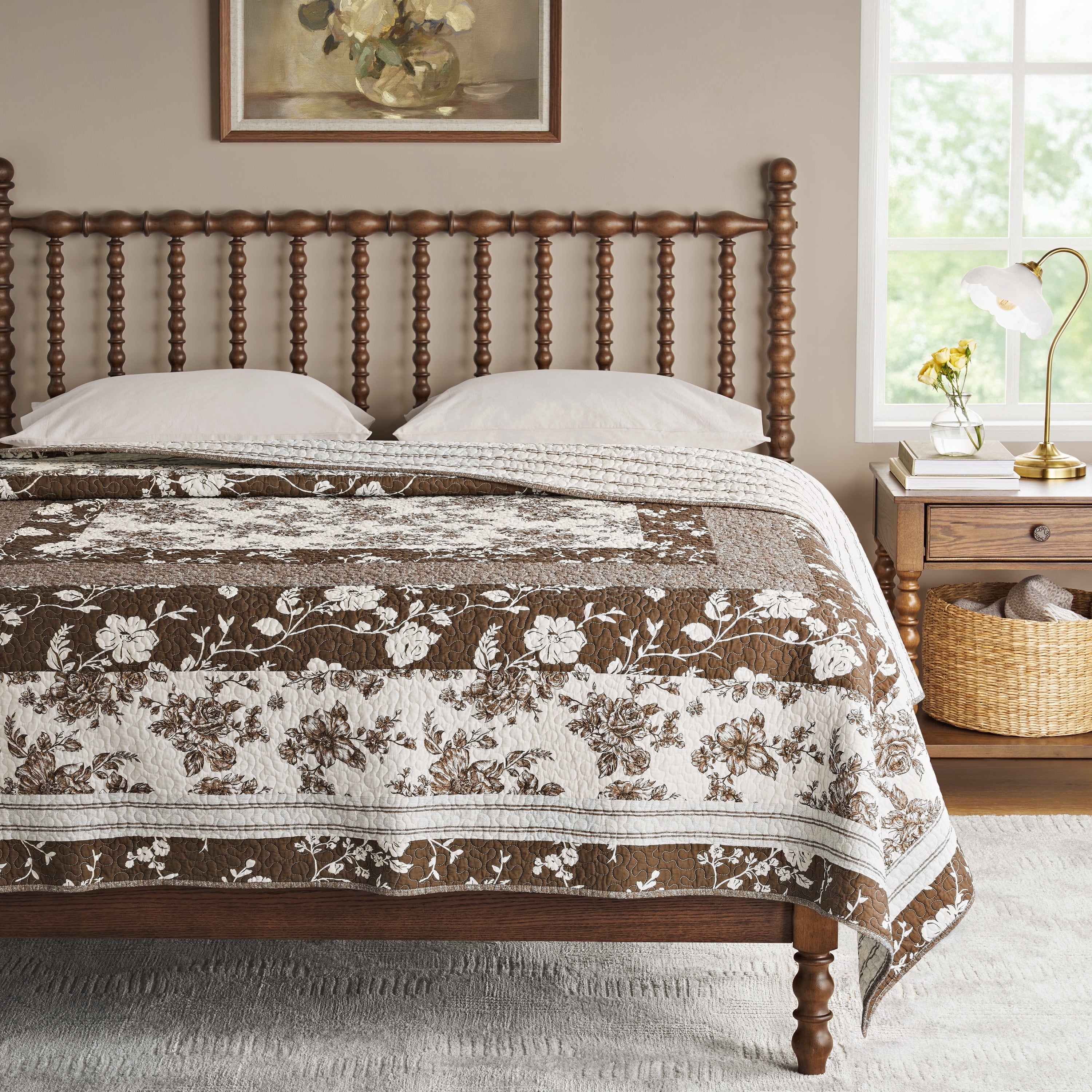 The Pioneer Woman Avery Cotton Patchwork Quilt, Full/Queen, Blue Dust Bedding - Classic Cottagecore Essential