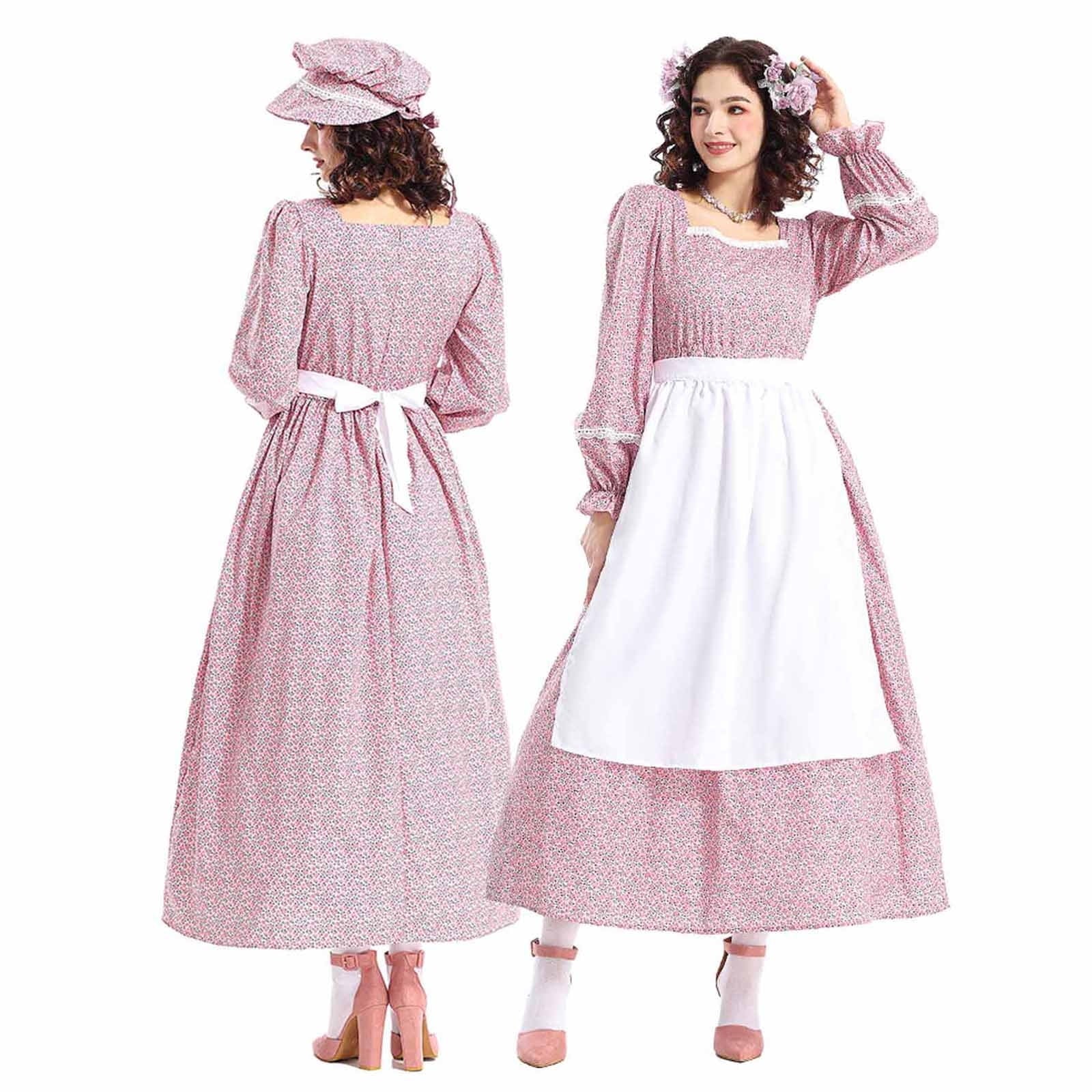 Pincandy Pioneer Prairie Dress Women Floral Colonial Costume Long Sleeve American Historical Dress - Vintage Cottagecore