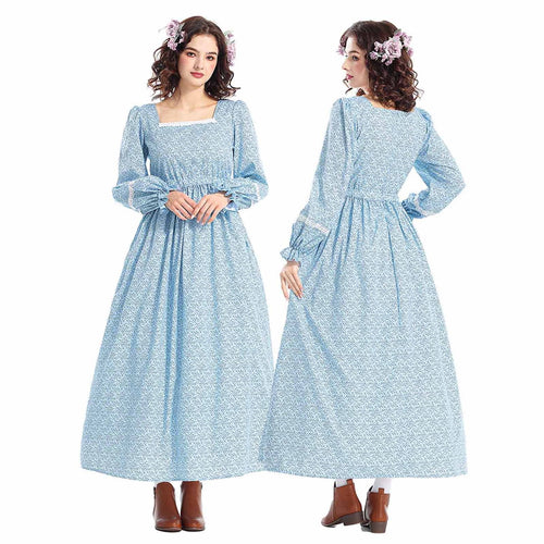 Pincandy Pioneer Prairie Dress Women Floral Colonial Costume Long Sleeve American Historical Dress