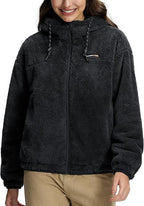 Pioneer Camp Women's Fuzzy Fleece Jacket Lightweight Full Zip Up Sherpa Jacket with Hood Warm Soft Fall Winter Coat Hoodie