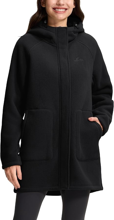 Pioneer Camp Women's Long Fleece Jacket Thermal Sherpa Lined Full Zip Up Hoodies with Pockets Causual Warm Winter Coat