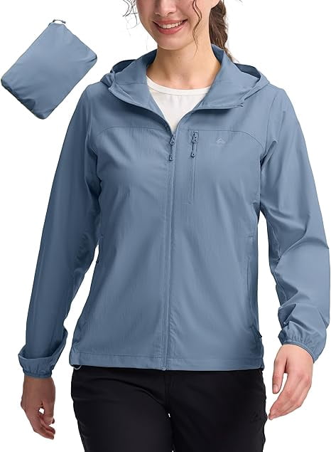 Pioneer Camp Women‘s UPF 50+ Windbreaker Jacket, Lightweight Packable Sun Protection Hoodie