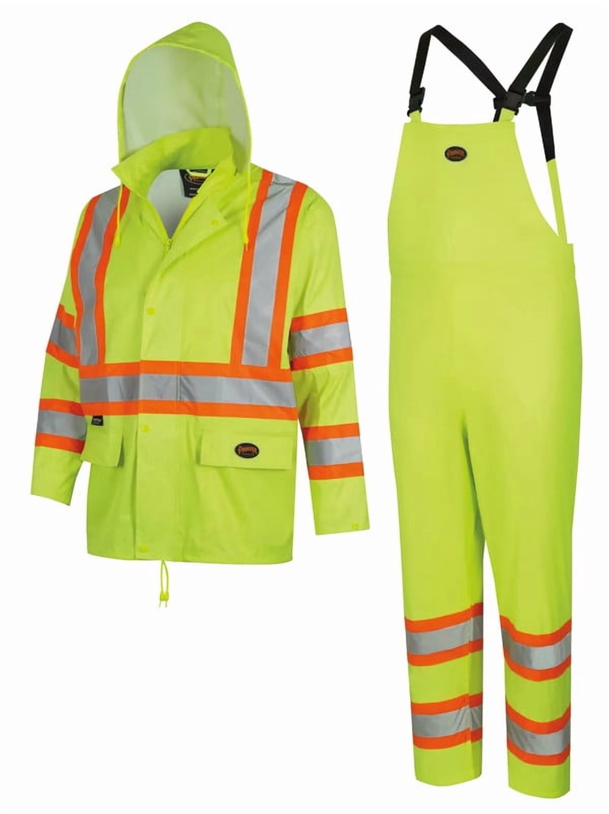 Pioneer V1080160U-XL Lightweight Hi-Vis Safety Rain Suit, Yellow/Green, Size XL, 2-Piece Jacket & Bib Pant
