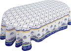 Polish Pottery Style Tablecloth, Blue Ceramic Table Cloth, Farmhouse Tablecover for Oval Tables 60 x 84, Perfect for Kitchen Dinner, Restaurant,Holiday Picnic Party Table Cover