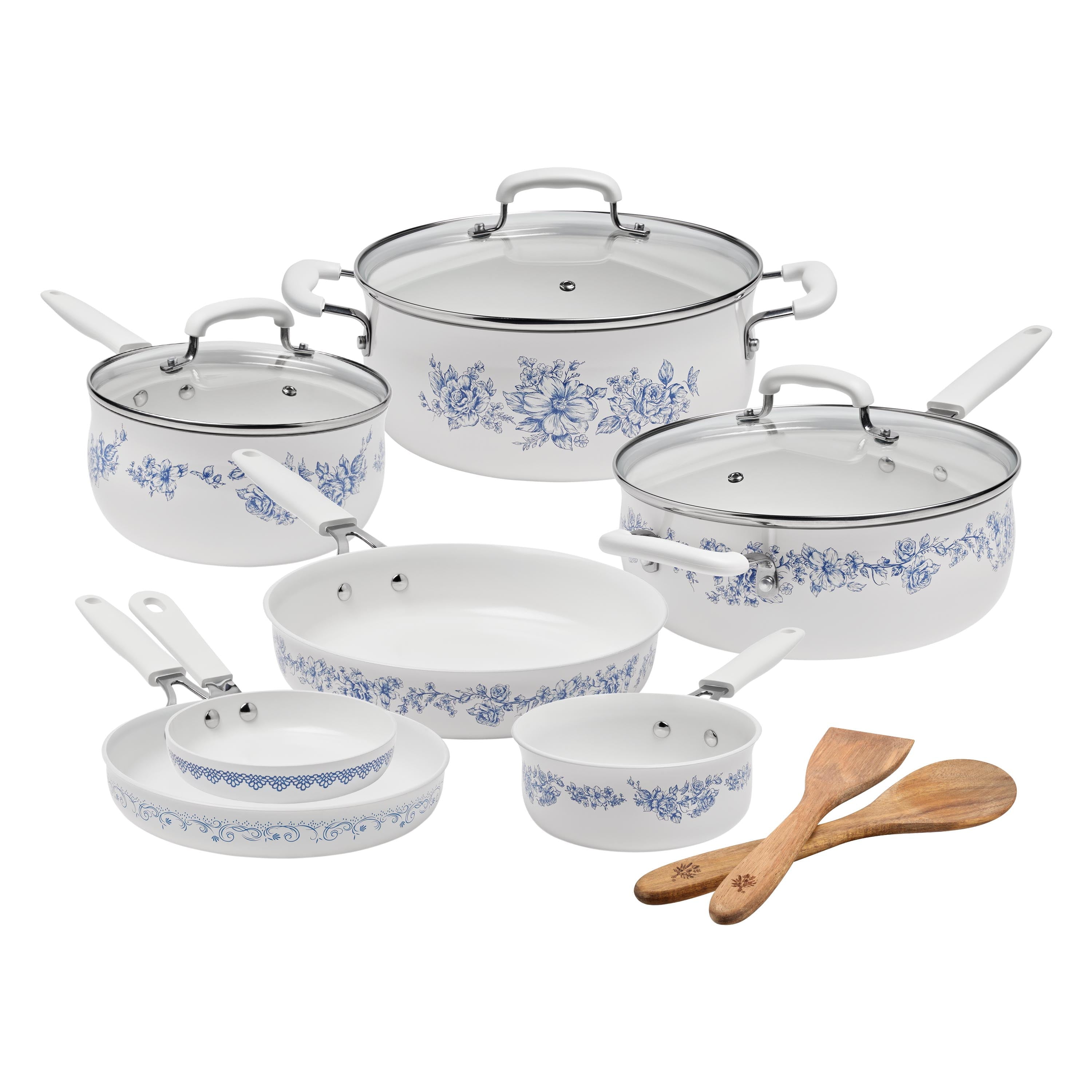 The Pioneer Woman 12-Piece Classic Ceramic Cookware Set, Agatha Blue
