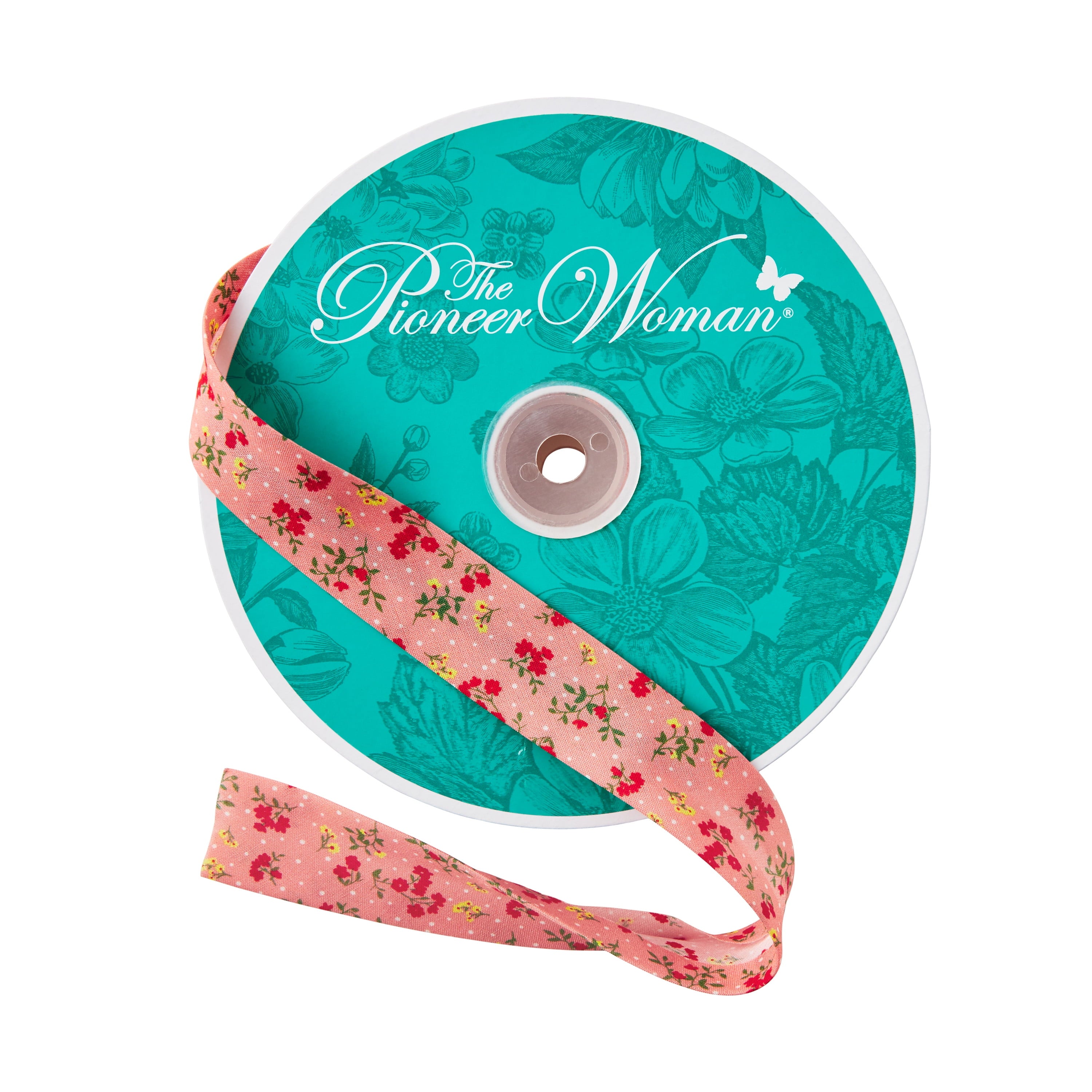 The Pioneer Woman Vintage Floral White Double Fold Cotton Bias Tape Ribbon, 7/8" x 25 Yards
