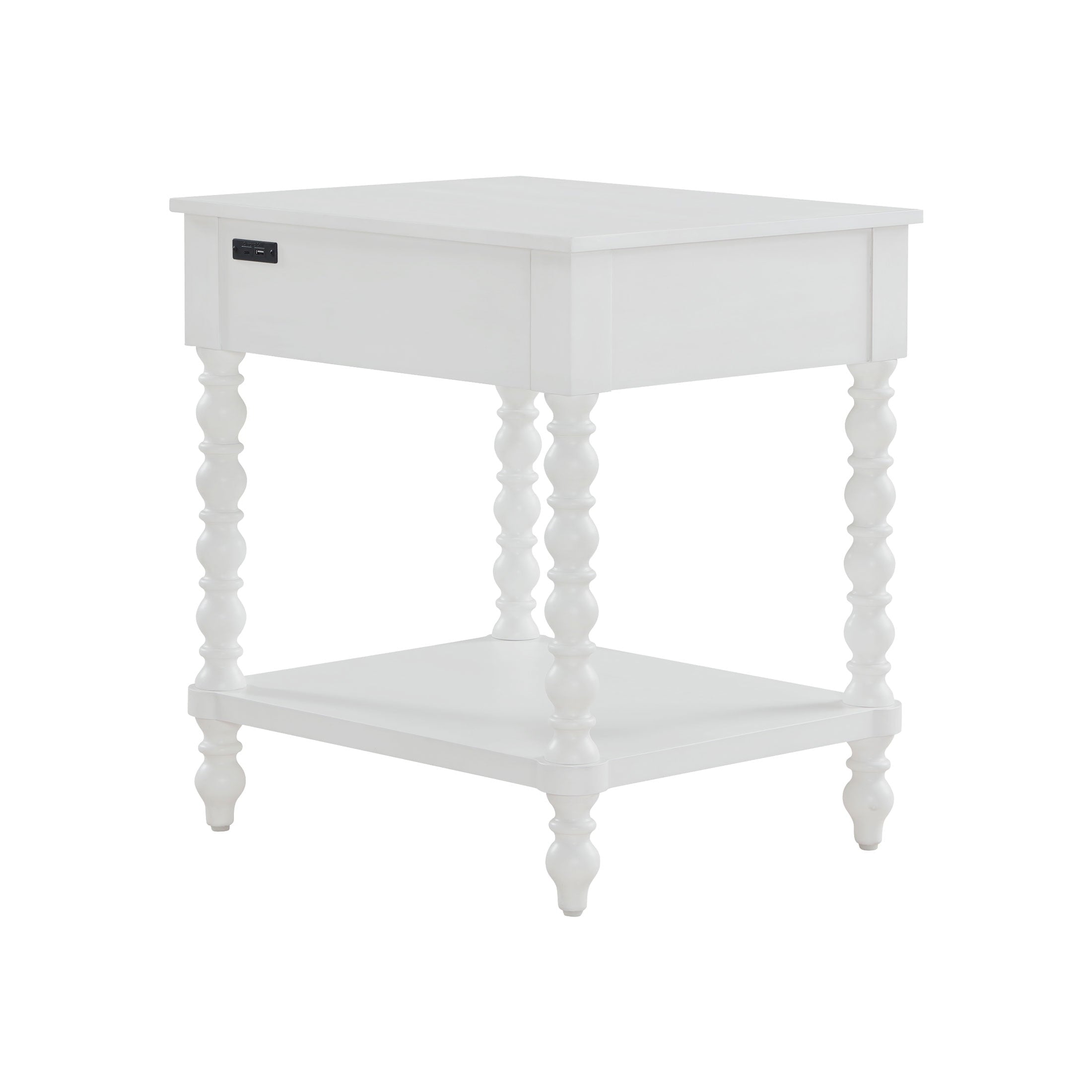 The Pioneer Woman Harper Spindle Nightstand with USB Charging Ports, Adults and Teens, White Finish