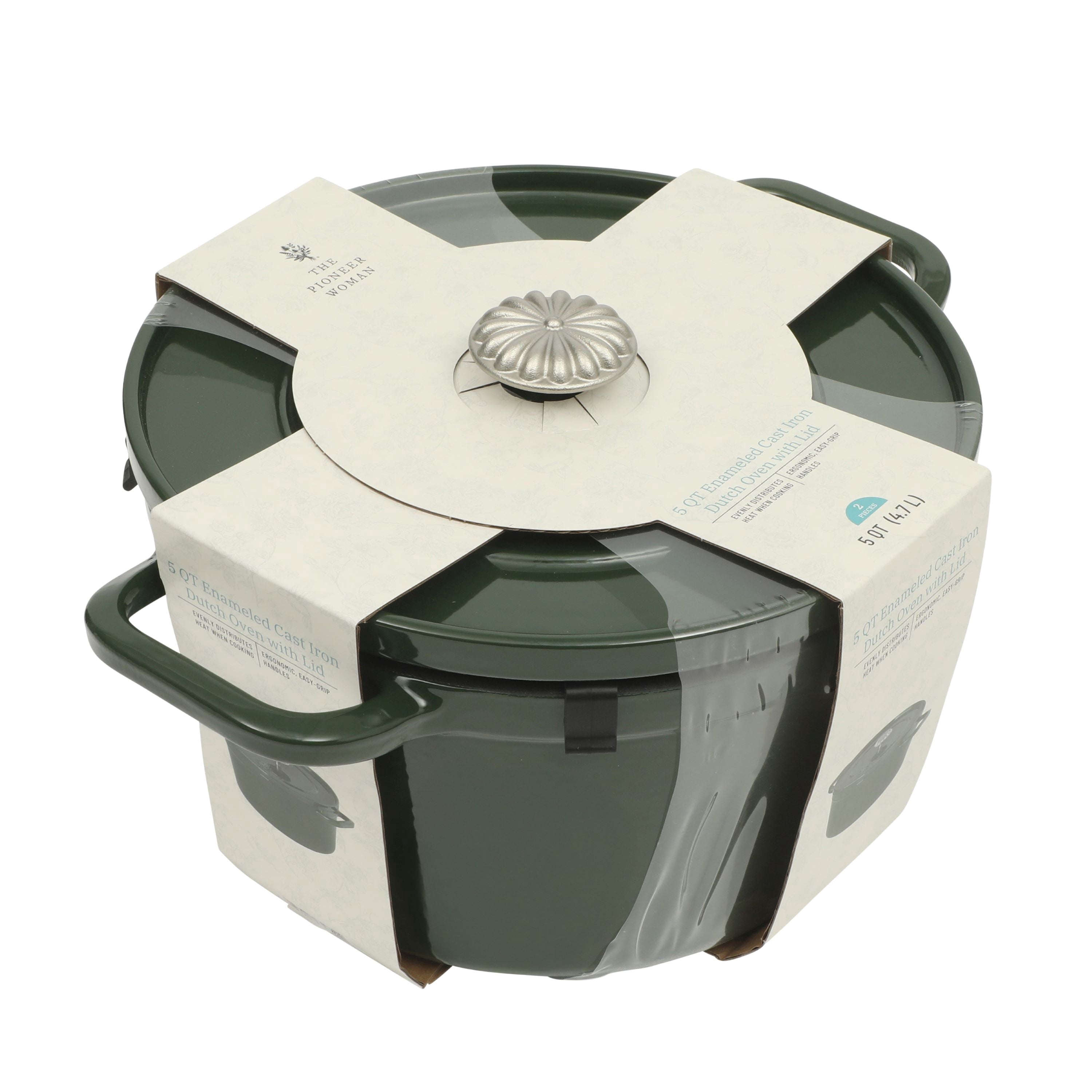 The Pioneer Woman 5-Quart Enamel Cast Iron Dutch Oven with Lid, Dark Green