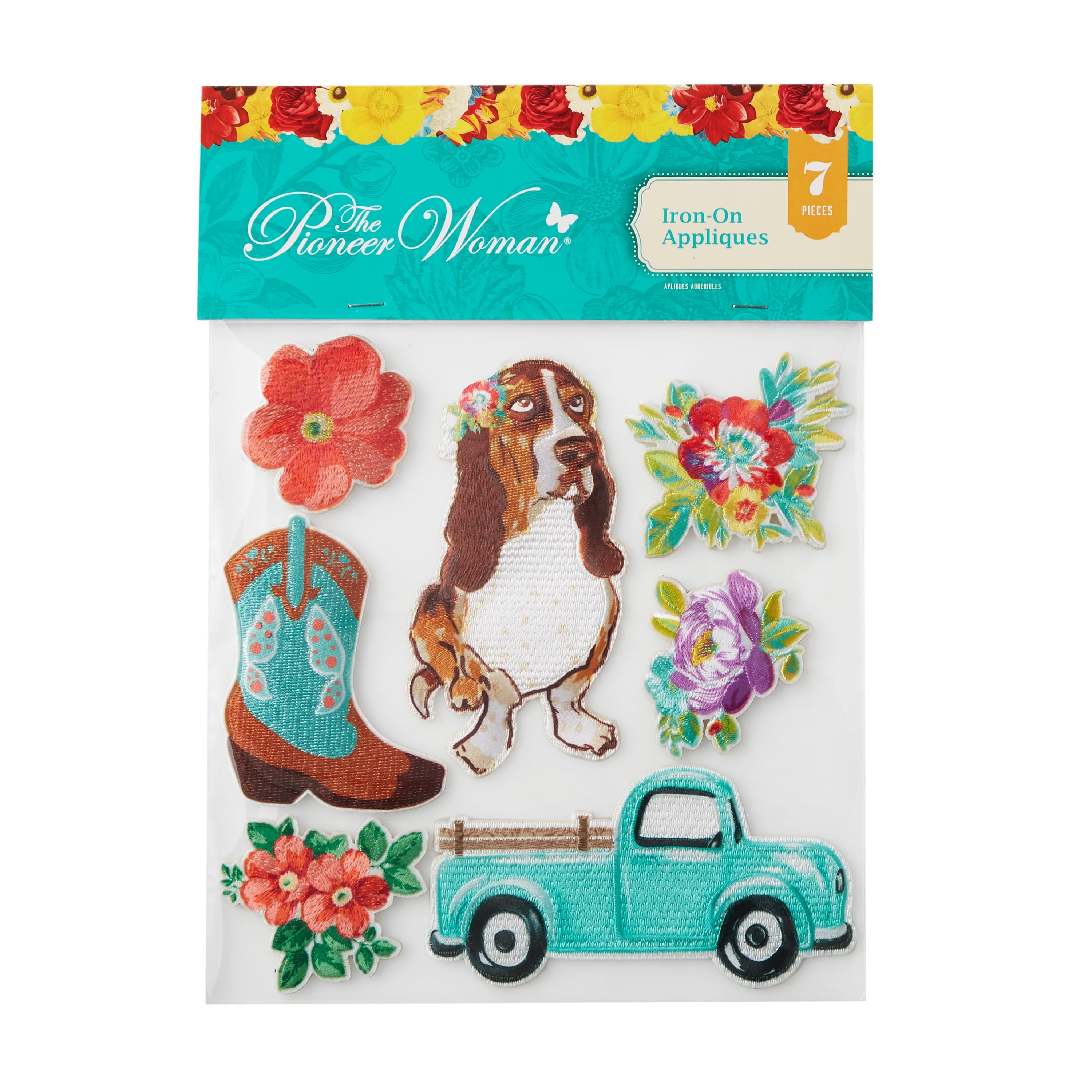 The Pioneer Woman Assorted Adhesive Iron-on Patch Appliques Set, 7-Piece