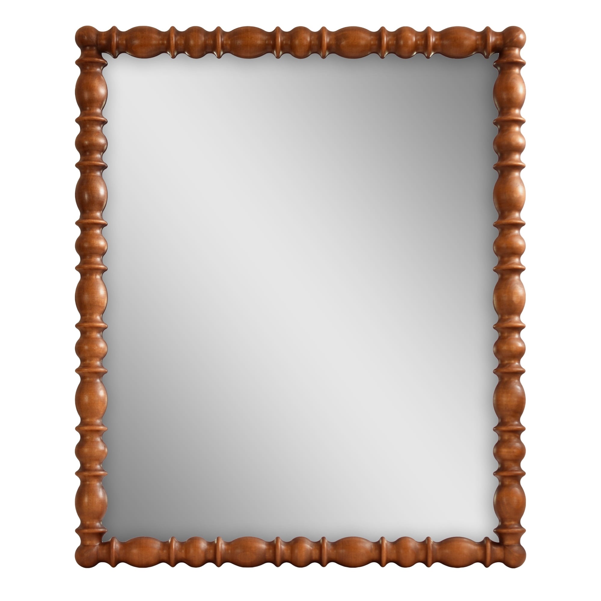 The Pioneer Woman Harper Spindle Wood Decorative Wall Mirror, Beaded Turned Wood Mirror, Rustic Brown 24x30